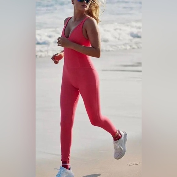 Free People MOVEMENT Never Better Onesie Romper Neon Coral size medium - Picture 3 of 7